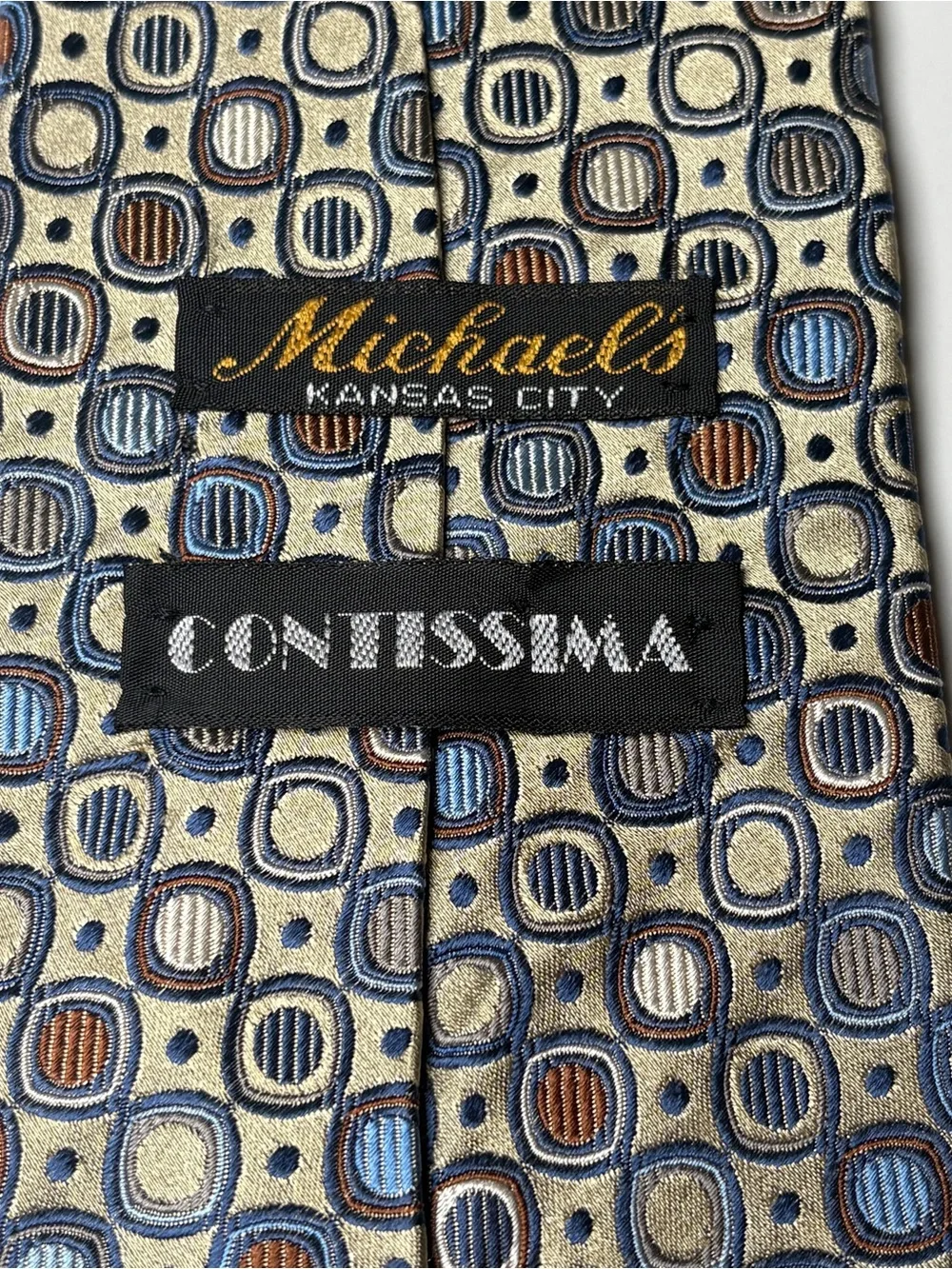 Contissima Michael's Kansas City Gold Blue Silk Geometric Tie X-Long